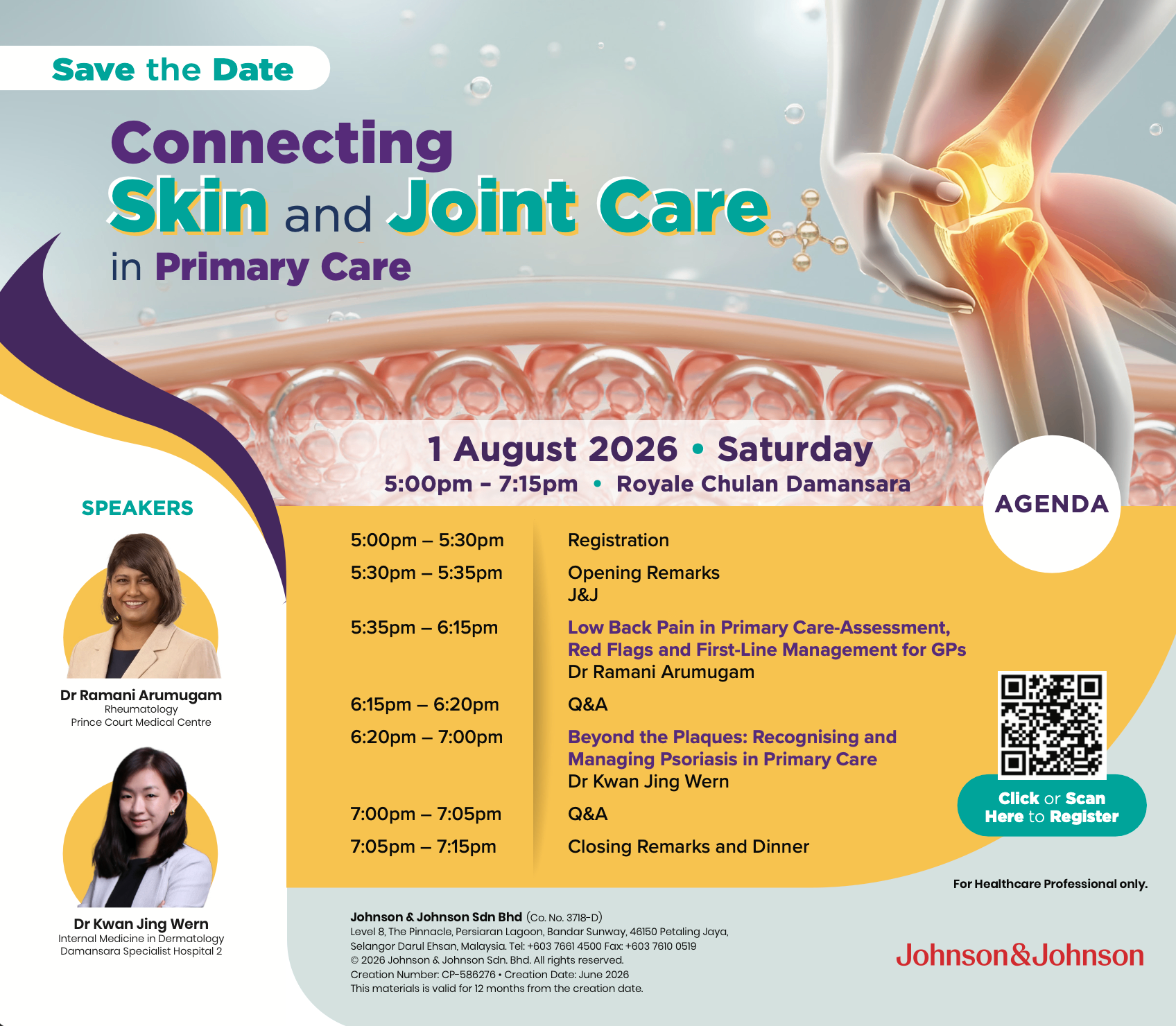 Event poster: Connecting Skin and Joint Care in Primary Care, 1 August 2026, Royale Chulan Damansara